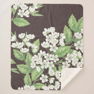 Couverture Sherpa Motif de printemps, branches vertes sans soudure.