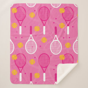 Couverture Sherpa Motif de raquette de tennis rose et blanc