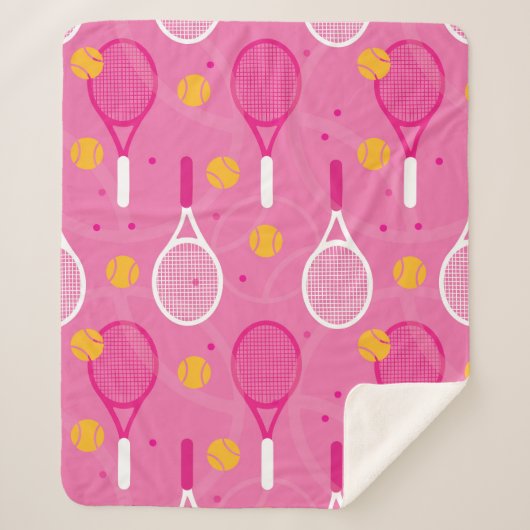 Couverture Sherpa Motif de raquette de tennis rose et blanc (Devant)