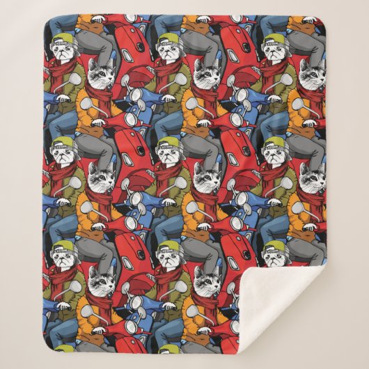 Couverture Sherpa Motif de scooter de chats et de chiens (Devant)