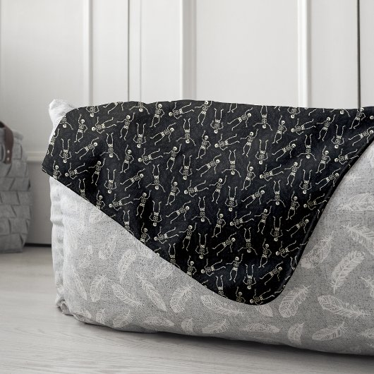 Couverture Sherpa Motif de squelette d'Halloween noir et beige