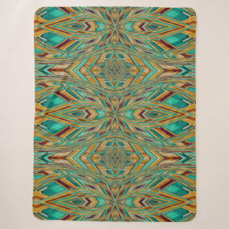 Couverture Sherpa Motif de style Ikat tribal or et turquoise