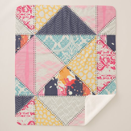 Couverture Sherpa Motif de style Patchwork transparent. (Devant)