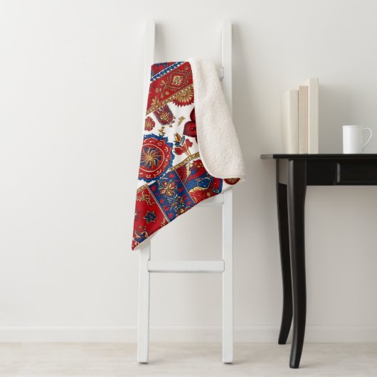 Couverture Sherpa motif de tapis serbe 6 (En situation)
