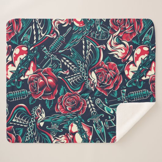 Couverture Sherpa Motif de tatouage rétro (Devant (Horizontal))