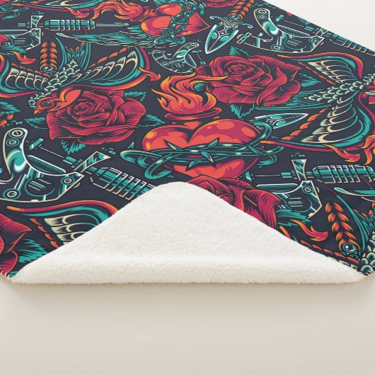 Couverture Sherpa Motif de tatouage rétro Sherpa Blanket (3/4)