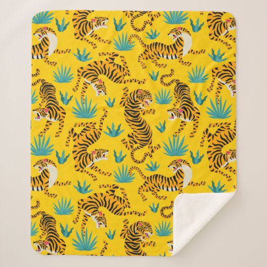 Couverture Sherpa Motif de tigre d'or asiatique (Devant)