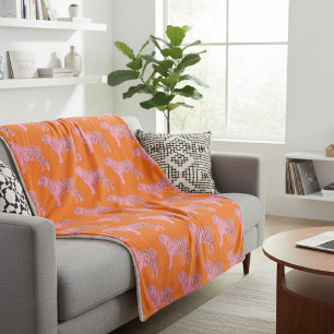 Couverture Sherpa Motif de tigre orange rose moderne personnalisé av