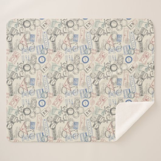 Couverture Sherpa Motif de timbres-poste du monde (Devant (Horizontal))