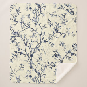 Couverture Sherpa Motif de toile florale vintage bleu (1)