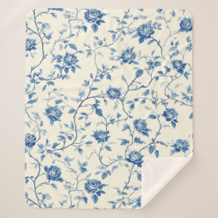 Couverture Sherpa Motif de toile florale vintage bleu (3)