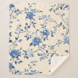 Couverture Sherpa Motif de toile florale vintage bleu (6)
