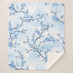 Couverture Sherpa Motif de toile florale vintage bleu (8)