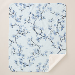 Couverture Sherpa Motif de toile florale vintage bleu (9)