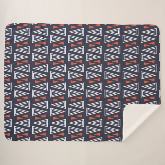 Couverture Sherpa Motif de triangles géométriques bleu foncé et roug (Devant (Horizontal))