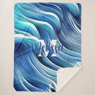 Couverture Sherpa Motif de vague bleue