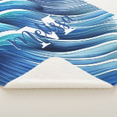Couverture Sherpa Motif de vague bleue (3/4)