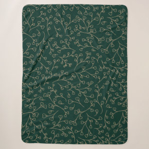 Couverture Sherpa Motif de vigne botanique vert émeraude foncé et or