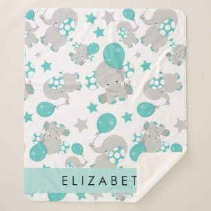 Couverture Sherpa Motif D'Eléphants, Eléphants Mignons, Votre Nom