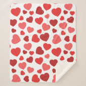 Couverture Sherpa Motif Des Coeurs, Coeurs Rouges, Motif Des Coeurs (Devant)