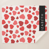 Couverture Sherpa Motif Des Coeurs, Coeurs Rouges, Votre Nom (Devant (Horizontal))
