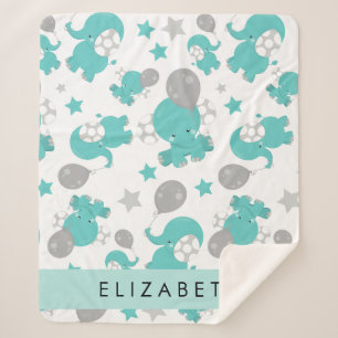 Couverture Sherpa Motif Des Eléphants Bleus, Étoiles, Votre Nom