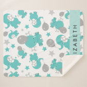 Couverture Sherpa Motif Des Eléphants Bleus, Étoiles, Votre Nom (Devant (Horizontal))