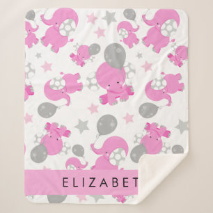 Couverture Sherpa Motif Des Eléphants Roses, Étoiles, Votre Nom