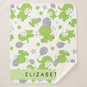 Couverture Sherpa Motif Des Eléphants Verts, Étoiles, Votre Nom