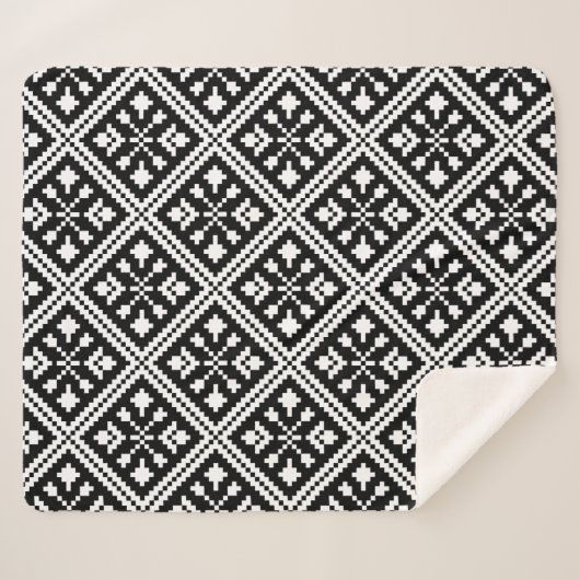 Couverture Sherpa Motif des flocons de neige de Noël noir et blanc (Devant (Horizontal))