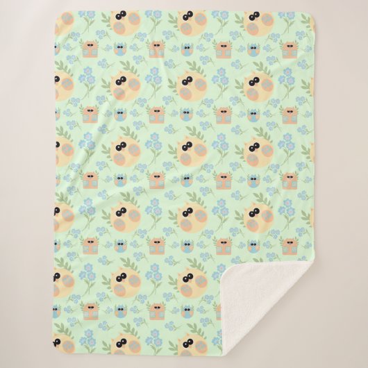 Couverture Sherpa motif des hiboux (Devant)