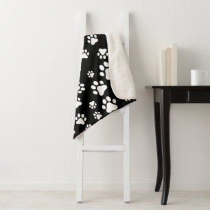 Couverture Sherpa Motif des pattes, Empreintes de pattes, noir et bl