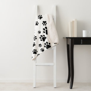 Couverture Sherpa Motif des pattes, pattes de chien, noir et blanc