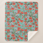 Couverture Sherpa Motif des Poppies rouges et aqua (Devant)