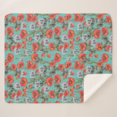 Couverture Sherpa Motif des Poppies rouges et aqua (Devant (Horizontal))