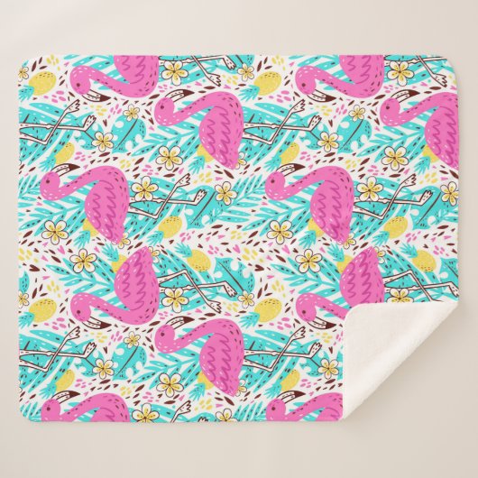 Couverture Sherpa Motif d'été brillant avec flamant, coeur, glace-c (Devant (Horizontal))