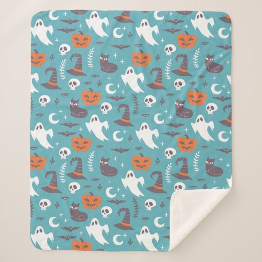 Couverture Sherpa Motif d'Halloween Turquoise amusant (Devant)
