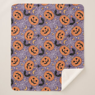 Couverture Sherpa Motif d'Halloween violet Jack-O-lanterne