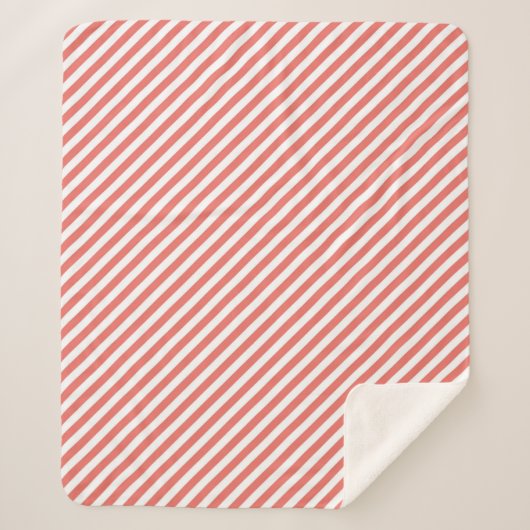 Couverture Sherpa Motif diagonal de bandes roses et blanches (Devant)