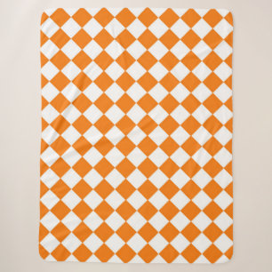 Couverture Sherpa Motif diamant à carreaux orange et blanc