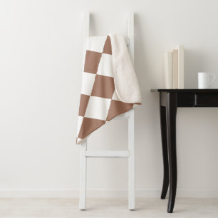 Couverture Sherpa Motif diamant en blanc et Mocha Mousse