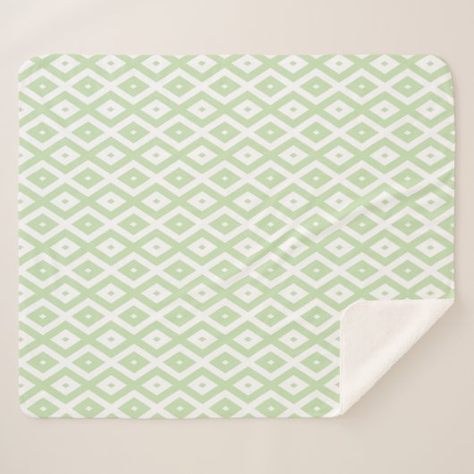 Couverture Sherpa Motif diamant vert pâle et blanc (Devant (Horizontal))