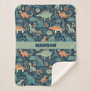 Couverture Sherpa Motif Dinosaur Texte personnalisé