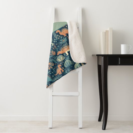 Couverture Sherpa Motif Dinosaur Texte personnalisé (En situation)