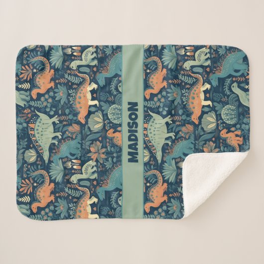 Couverture Sherpa Motif Dinosaur Texte personnalisé (Devant (Horizontal))