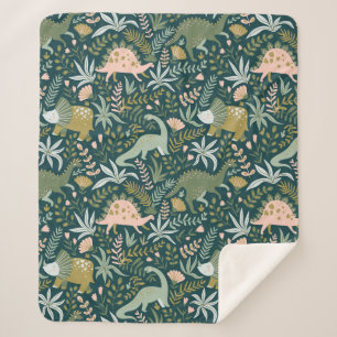 Couverture Sherpa Motif Dinosaur Vert