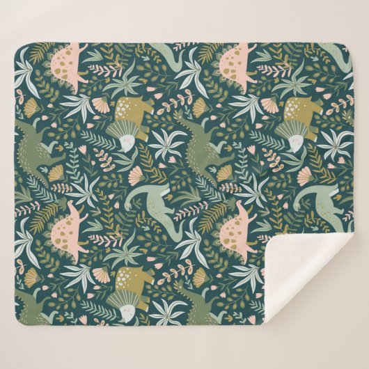 Couverture Sherpa Motif Dinosaur Vert (Devant (Horizontal))