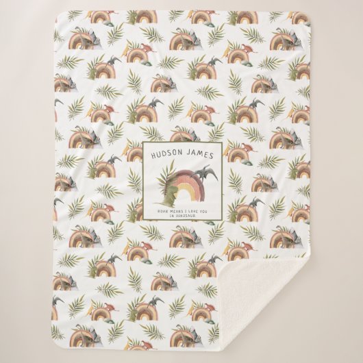 Couverture Sherpa Motif dinosaure à l'aquarelle | Sherpa monogramme (Devant)