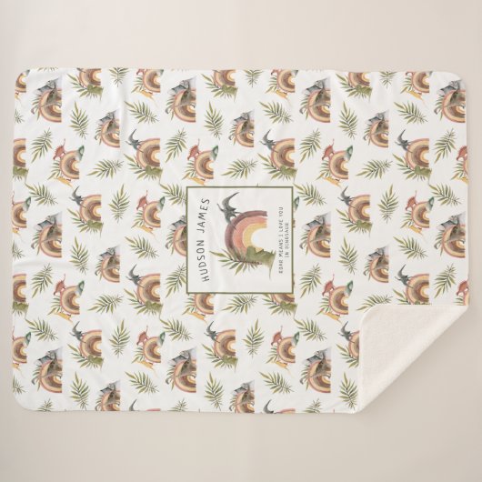 Couverture Sherpa Motif dinosaure à l'aquarelle | Sherpa monogramme (Devant (Horizontal))