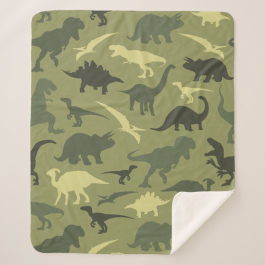 Couverture Sherpa Motif Dinosaure, Silhouette Dinosaure, Dino Vert (Devant)